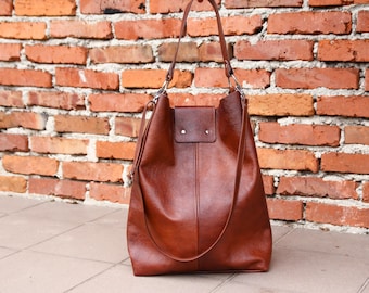 Borsa SHOPPER OVERSIZE marrone - Borsa shopper grande in pelle - Borsa tote marrone cognac - Borsa in pelle Xxl - Borsa shopper in pelle