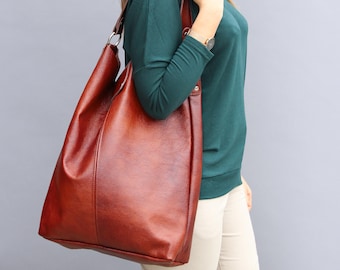 Borsa SHOPPER OVERSIZE color cognac - Borsa shopper grande in pelle - Borsa tote marrone castagna - Borsa shopper in pelle - Borsa in pelle XXL