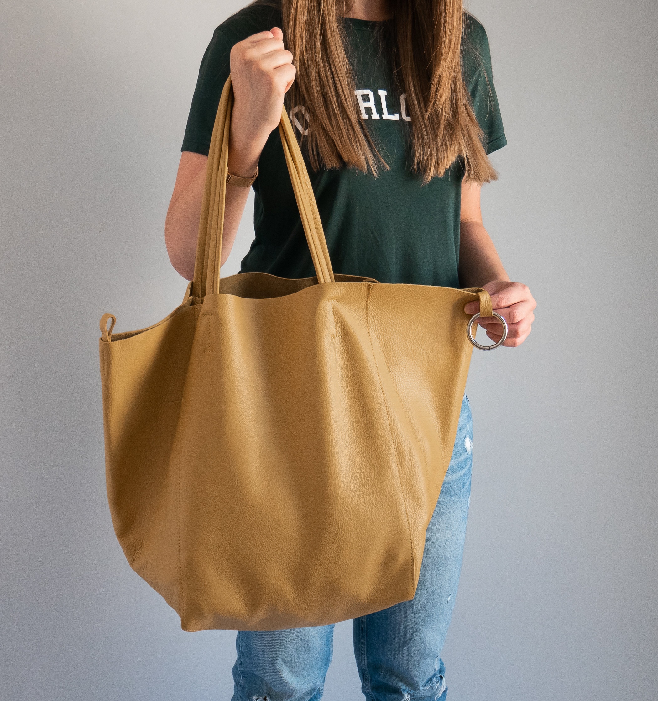 large yellow leather handbag