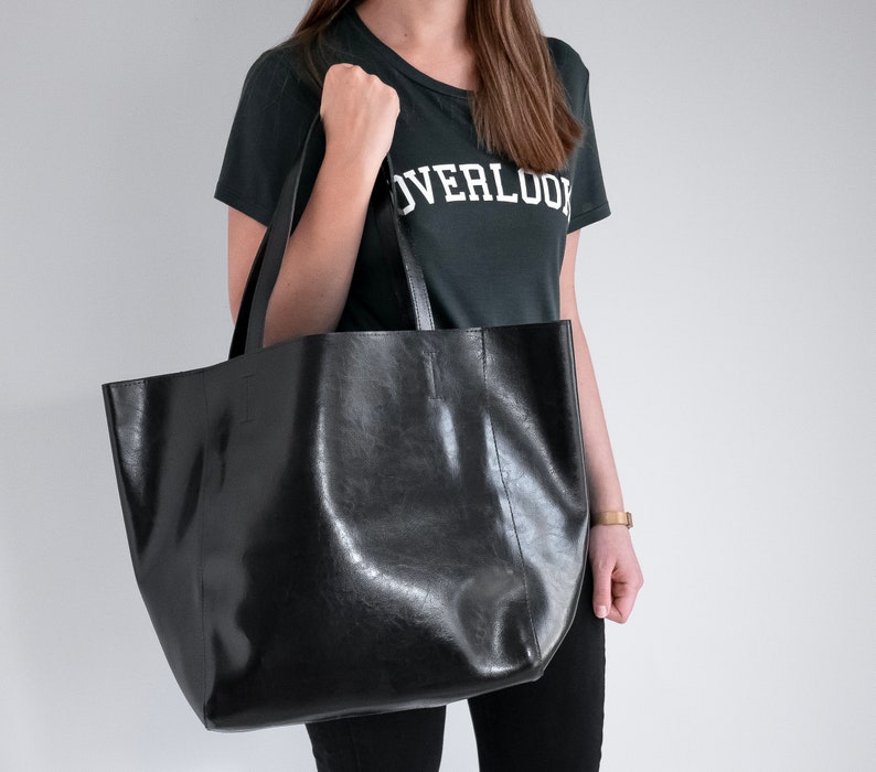 OVERSIZE SHOPPER Bag BLACK Leather Shopper Large Shopper Etsy