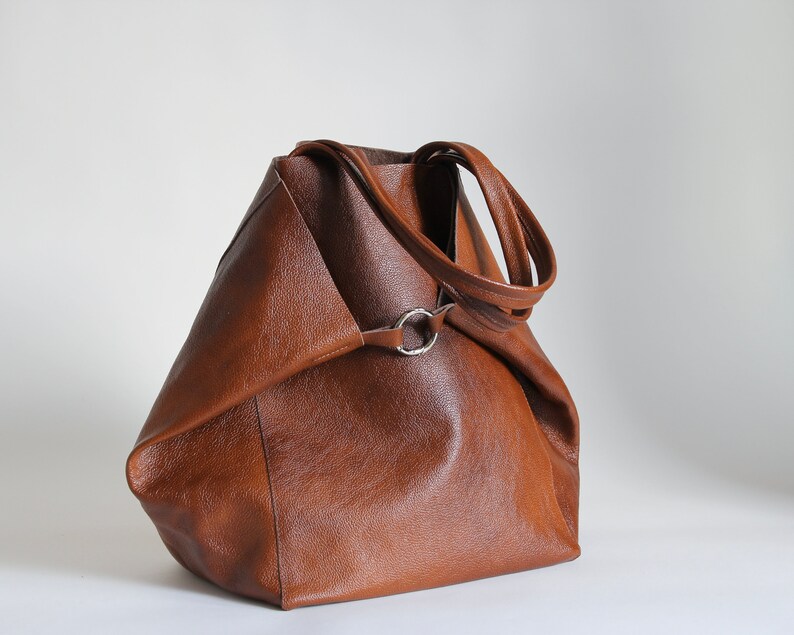 Cognac BROWN OVERSIZE SHOPPER Bag Large Tote Leather | Etsy