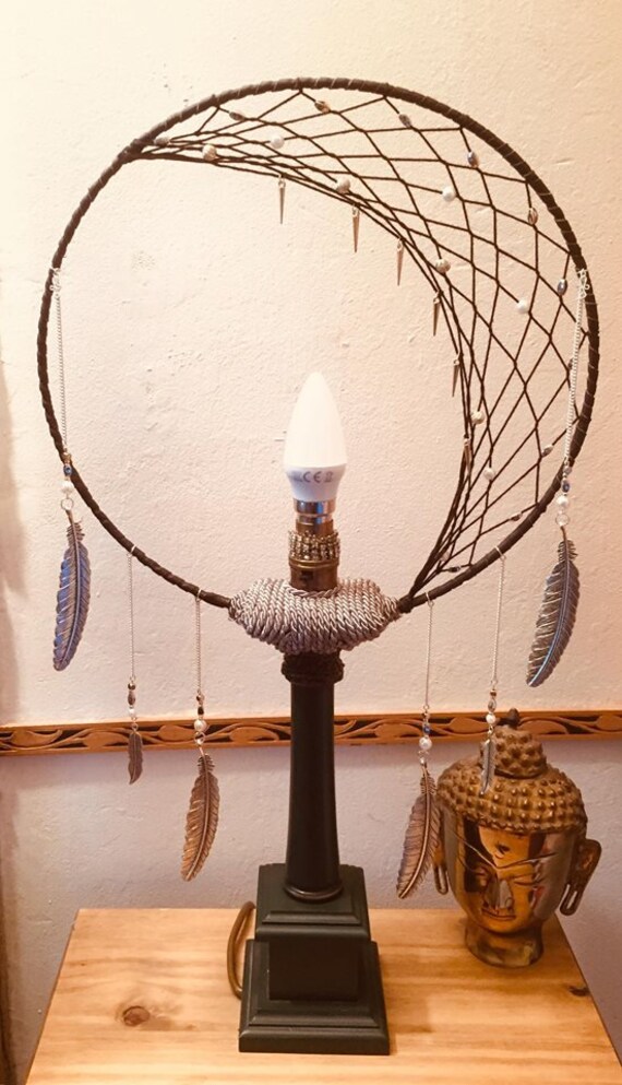Lamp Silver Black Dreamcatcher For Wall Boho Decor - Dream Catcher Lamp Lamp Silver Black Dreamcatcher For Wall Boho Decor - Dream Catcher Lamp