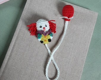 PDF-instructies in het Duits voor een boekenlegger met een clown en een ballon, haakpatroon voor een boekenlegger met een clown, instructies voor het haken van een boekenlegger, gehaakte boekenlegger