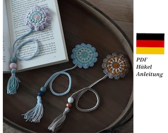 PDF instructions German bookmark Mandala crochet instructions flower bookmark