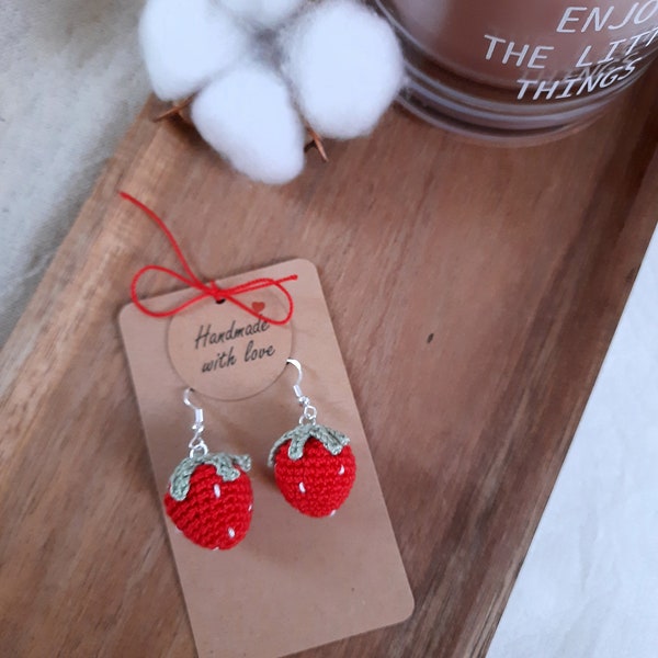 Earrings strawberry fruit 925 silver earrings earrings jewelry crocheted