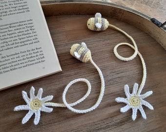 Bookmark crocheted bee with flower gift idea book accessories