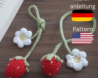 PDF instructions for a strawberry bookmark; crochet pattern for a strawberry bookmark; strawberry bookmark pendant