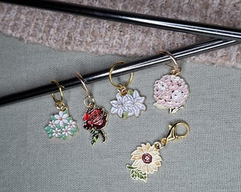 5er Set Maschenmarkierer Blüten Metall, Maschenmarkierer, Häkelzubehör, Strickzubehör, Garnmarkierer, Anhänger Blume, Blumen Anhänger, blüte