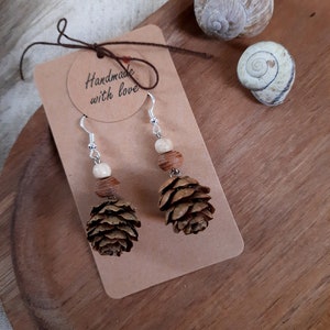 Larch cone earrings silver hanging natural jewelry earrings gift idea women Christmas