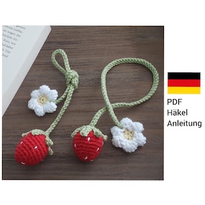 PDF instructions in German: Strawberry bookmark crochet pattern, strawberry bookmark, strawberry bookmark pendant