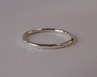 Thin stacking ring hammered silver