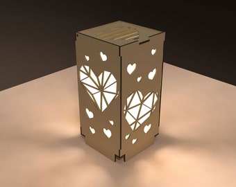 Heart lamp, night lantern, Valentine's day light box vector plans file,display vector cut file, digital vector art, laser cut pattern
