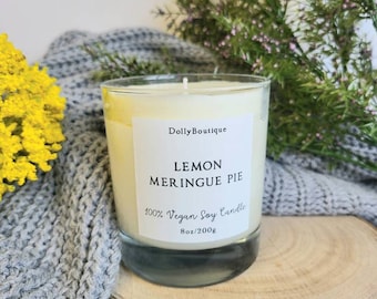 LEMON MERINGUE PIE candle vegan soy wax cruelty free birthday gift Christmas gift 8oz candle scented candle