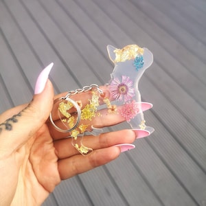 KEYRING KEYCHAIN LETTER flower present gift gold silver Christmas birthday french bulldog dog dog lover