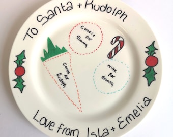 CHILDRENS CHRISTMAS PLATE custom personalized custom name santa treats Christmas eve present gift