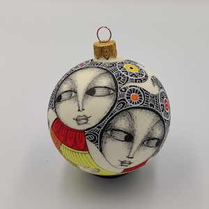 Hand Painted Glass Christmas Ornament Sisters