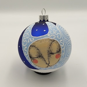 Little Hare Sleeping in Snow - Original Hand Painted Glass Christmas Ornament