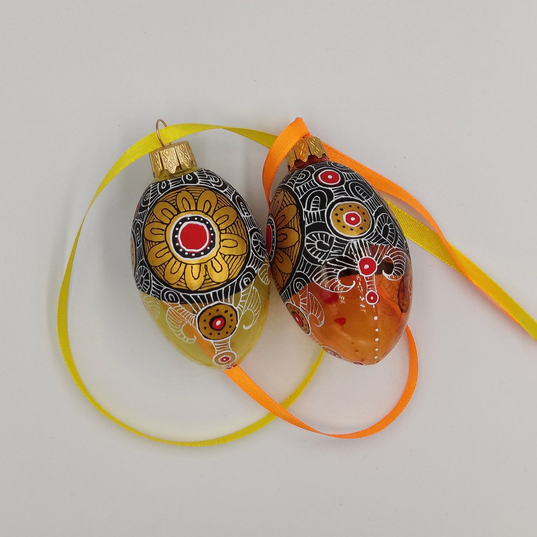 Set of 2 Yellow Hand Painted Easter Egg Ornaments Etsy
