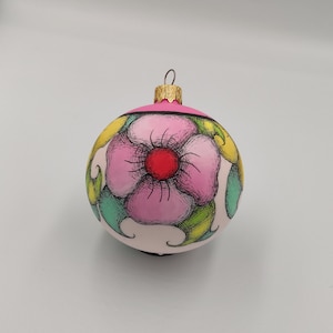 Pink Flowers Glass Christmas Bauble