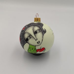 Christmas Ornament, Hand Painted, Glass Ball, Eve and Apple