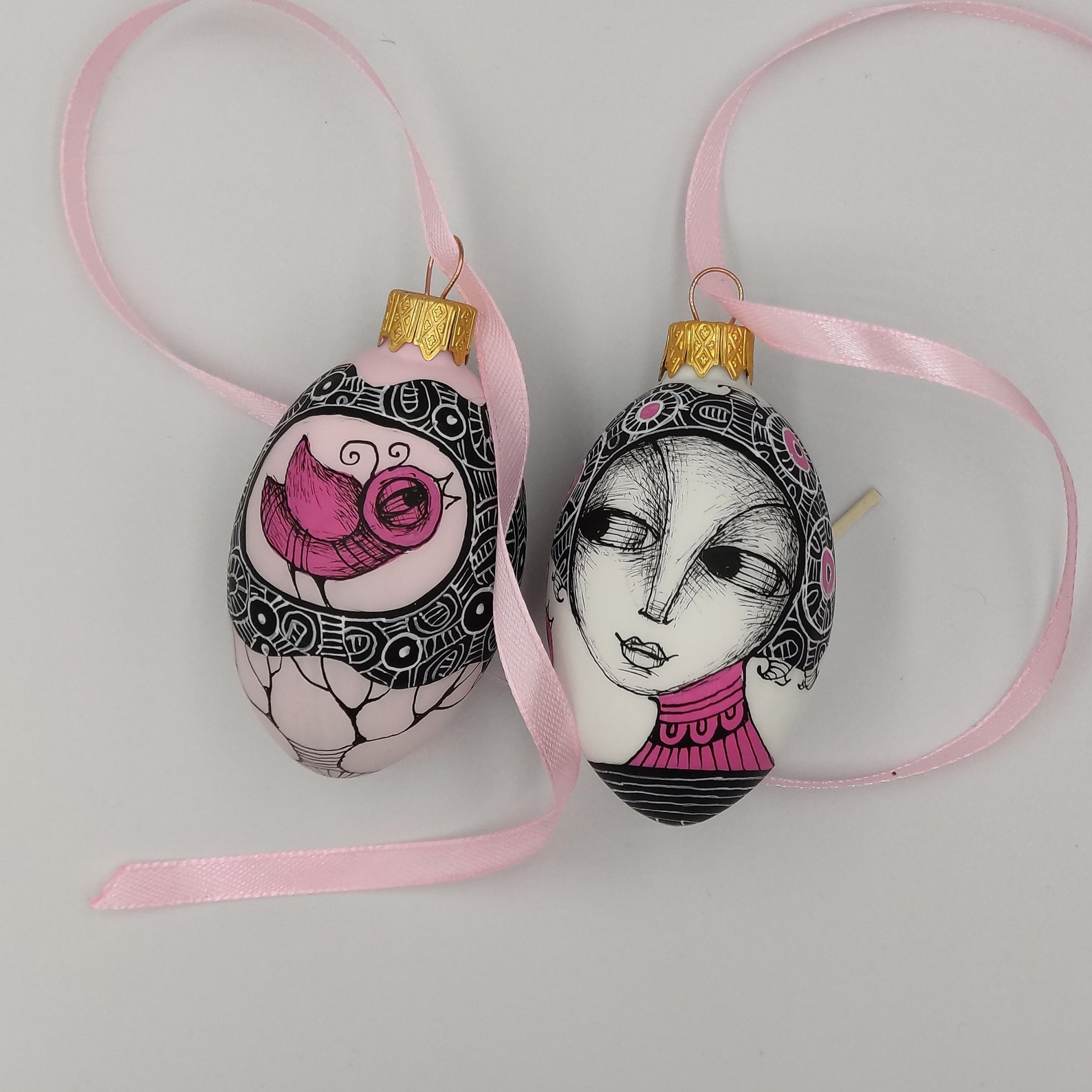 Set of 2 Hand Painted Easter Egg Ornaments Etsy