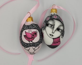 Set of 2 Hand Painted Easter Egg Ornaments