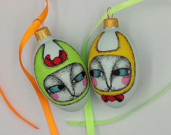 Easter Bunnies Carrots Set of 2 Hand Painted Easter Egg Ornaments