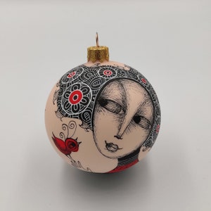 Girl and Bird - Original Christmas Ornament, Hand Painted, Glass Ball, Bird Lover Gift