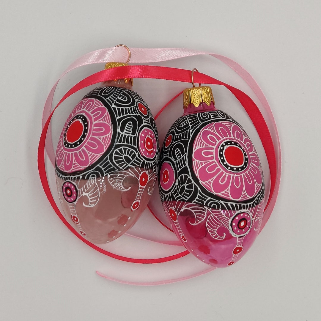 Set of 2 Pink Hand Painted Easter Egg Ornaments Etsy