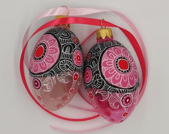 Set of 2 Pink Hand Painted Easter Egg Ornaments