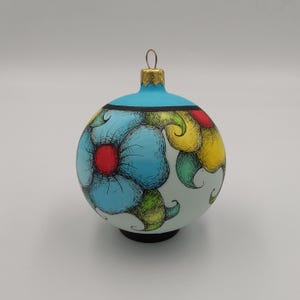 Blue Flowers Glass Christmas Bauble