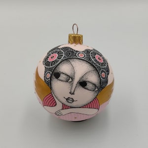 Hand Painted Angel Ornament: Glass Christmas Bauble, Natalka Myhal Art