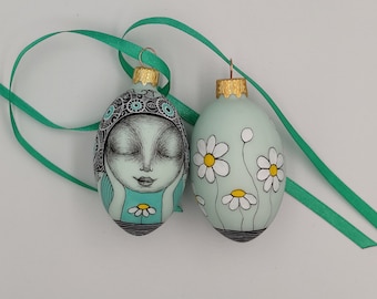 Set of 2 Easter Egg Ornaments Daisy