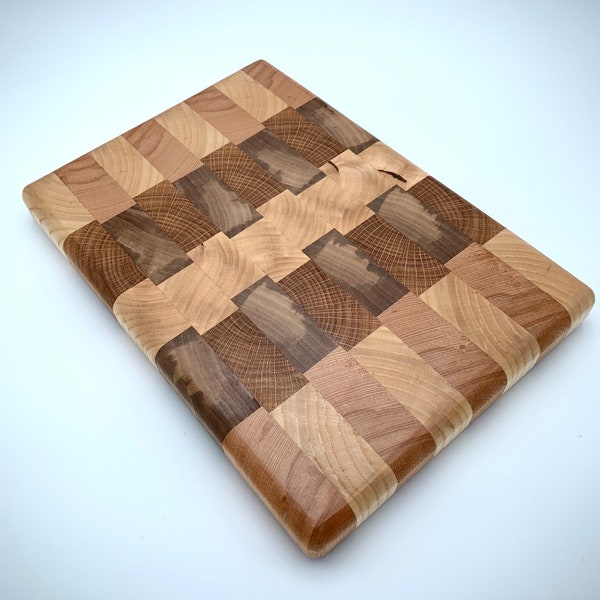 Handmade walnut,oak and cherry wood end grain chopping board