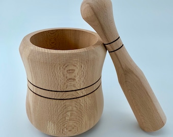 Mortar and pestle made out of beech wood
