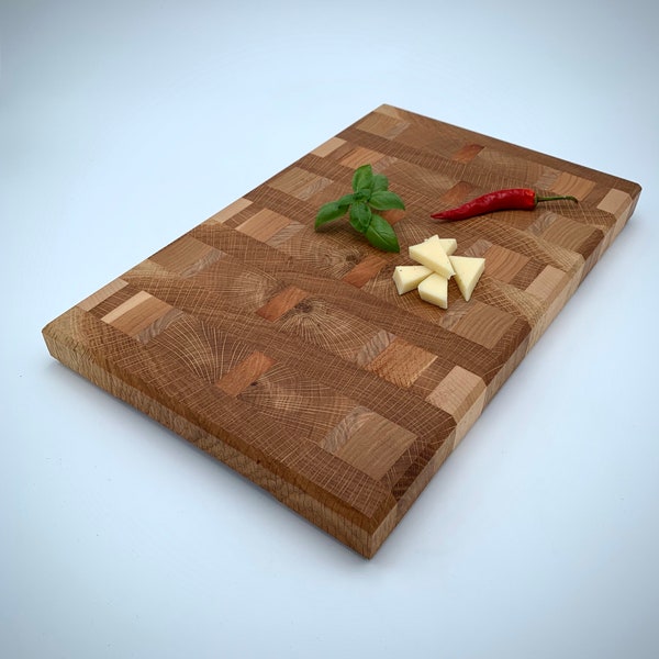 Handmade ash and cherry wood end grain chopping board