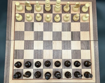 Handmade Walnut Mahogany Beech Wood  Chess and Backgammon set Wooden Chess and Backgammon Board 48cm x 48cm
