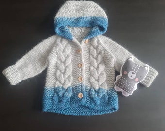 MADE TO ORDER hooded cardigan cardigan Knitted kids jacket with hoodie