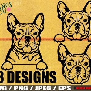 Französische Bulldogge, französische Bulldogge SVG, Frenchie SVG, Frenchie Silhouette, Bulldoggen, Frenchie Mama SVG, Frenchie Gesicht, niedlich spähen Frenchie