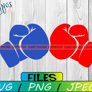 Logotipo de luvas de boxe, garota de boxe, luvas de boxe Svg, clipart de luvas de boxe, arquivo de luvas para Cricut, silhueta, luvas de boxe azuis e vermelhas