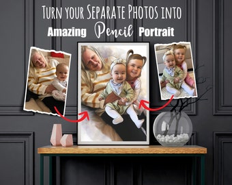 Agregar un ser querido fallecido a la foto, retrato familiar de diferentes fotos, retrato a lápiz personalizado, dibujo a partir de foto, retrato de boceto a lápiz