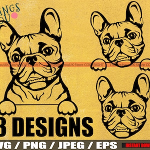 French Bulldog, French Bulldog SVG, Frenchie SVG, Frenchie Silhouette, Bulldogs, Frenchie Mom Svg, Frenchie Face, Cute Peeking Frenchie