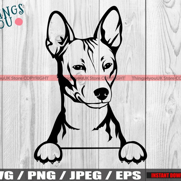 Basenji, Basenji SVG, Peeking Basenji Dog, Basenji PNG, Basenji Lovers, Peeking Dog Svg, Silhouette, Cricut Cut File, Iron On, Cute Dog