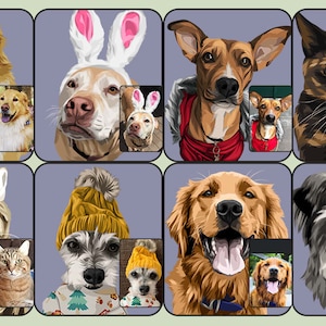 Portrait d'animal de compagnie personnalisé, Portrait d'animal de compagnie de dessin animé, Caricature d'animal de compagnie, Mémorial d'animal de compagnie, Portrait drôle d'animal de compagnie de bande dessinée, cadeaux commémoratifs uniques d'animal familier, cadeau pour la maman