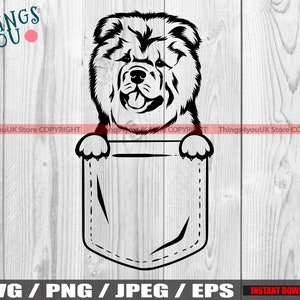 Chow Chow, Chow Chow SVG, Chow Chow Peeking Dog, Chow Chow In Pocket T-Shirt Design, Dog In Pocket, Chow Chow Cricut Cut, Silhouette
