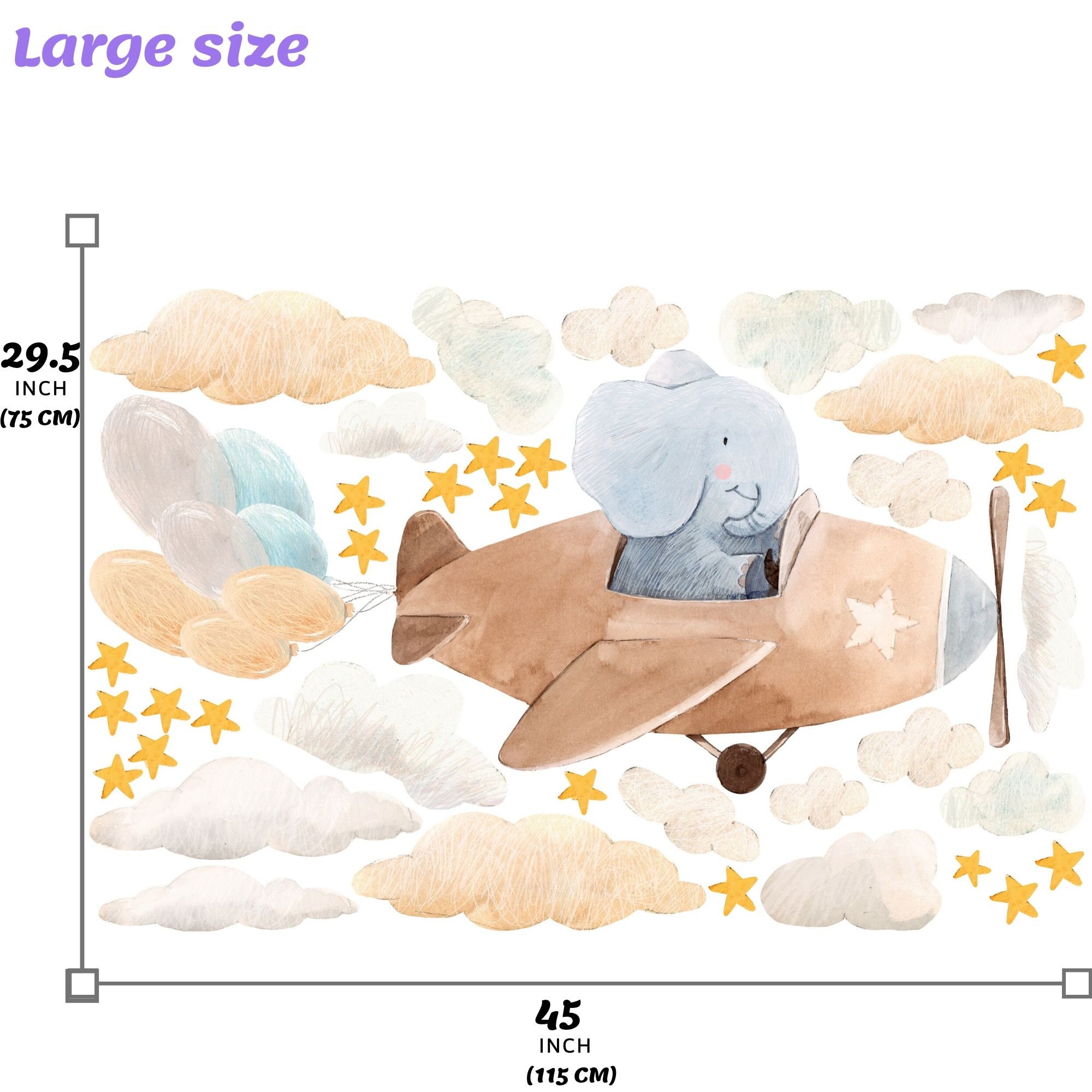 Elephant Baby Wall Decal Nursery Decor, Cute Natural Blue Elephant on