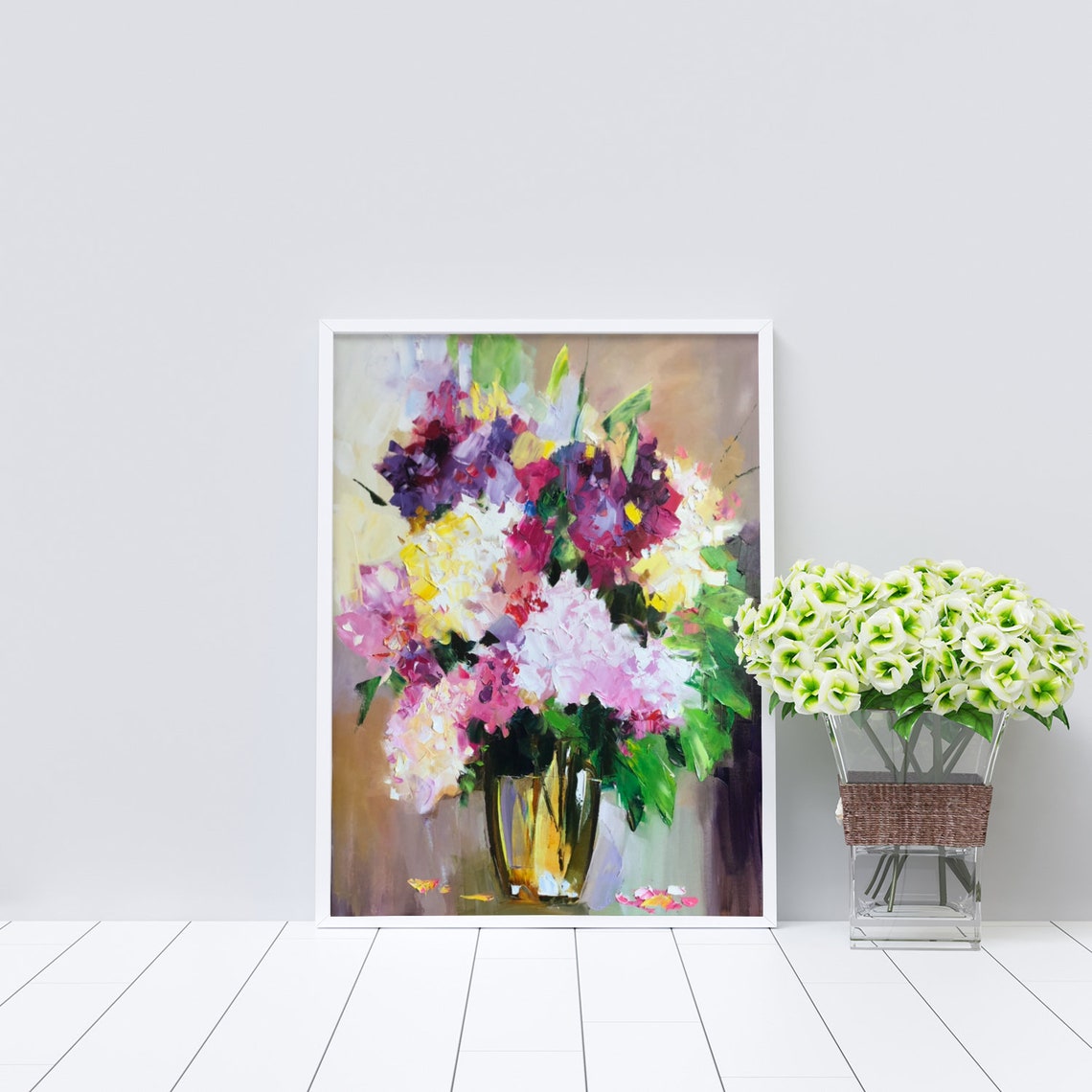 Flowers Bouquet Wall Art Decor Purple Yellow & White Flowers | Etsy