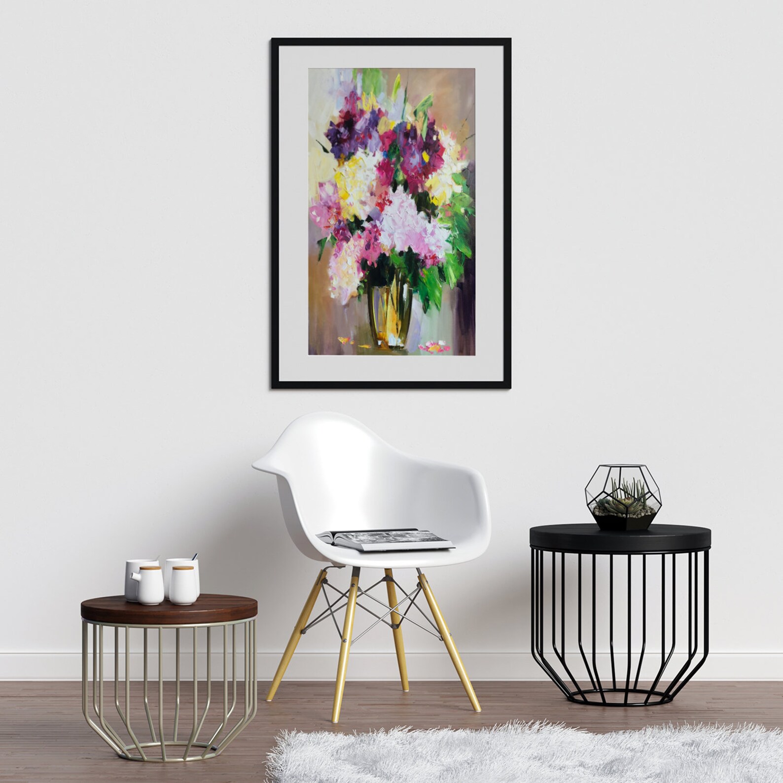 Flowers Bouquet Wall Art Decor Purple Yellow & White Flowers | Etsy