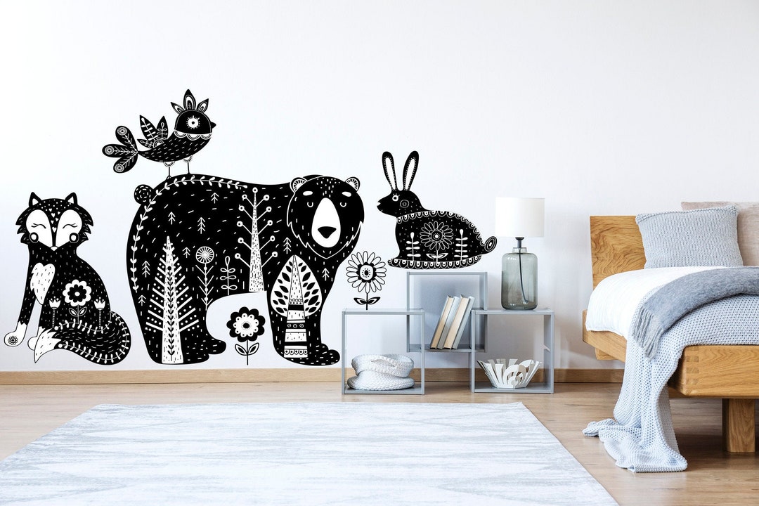 Forest Animals Scandinavian Style Wall Decals Kids Decor, Bear Rabbit