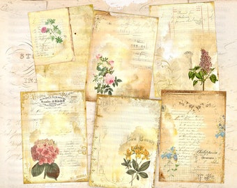 Digital Vintage Botanical Junk Journal Ephemera, Floral Digital Collage Sheet, Botanical Digital Paper Pack, Vintage Junk Journal Ephemera